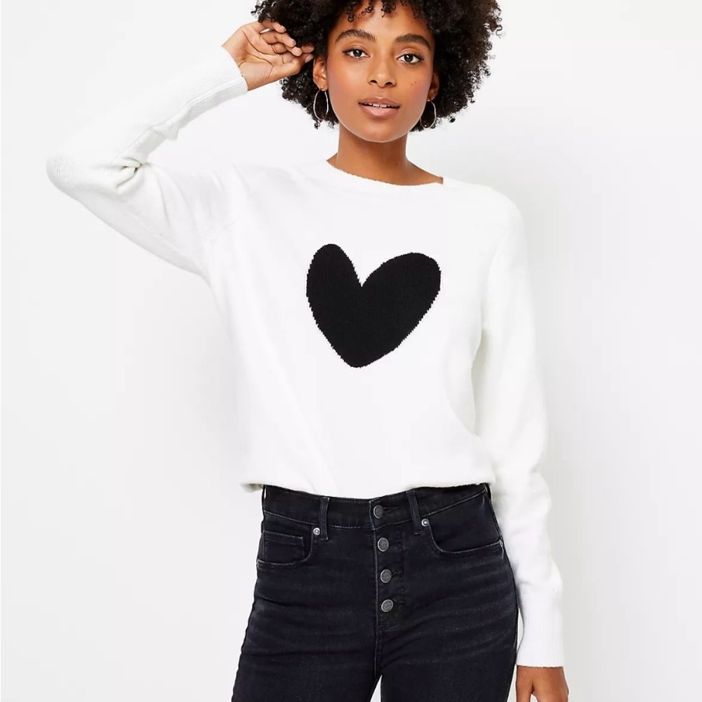 Loft Black and White Heart Sweater